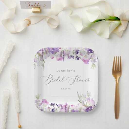 Assiettes En Carton Douche nuptiale lilas lavande minimaliste (Mariage)