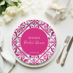 Assiettes En Carton Douche nuptiale mexicaine rose gras<br><div class="desc">Hot Pink magenta Espagnol Mexicain Talavera carreaux élégante douche nuptiale monogramme imprimé plaques modèle,  couleurs vives audacieuses modernes typographie décontractée personnalisée douche nuptiale vaisselle,  mexicain espagnol Hacienda style nuptiale couleurs vives plaques personnalisées</div>