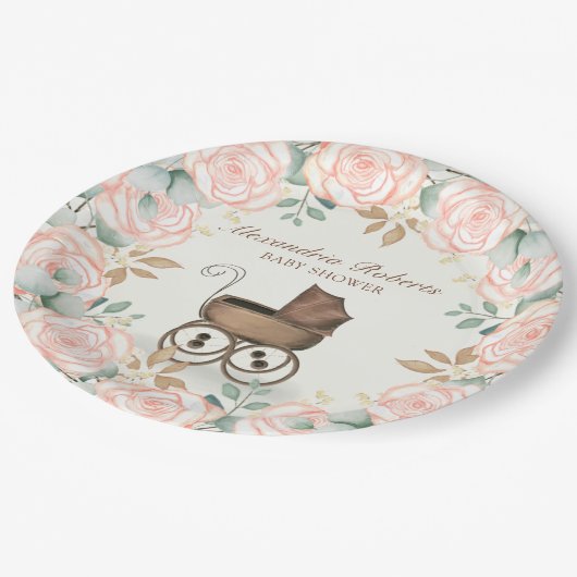 Assiettes En Carton Douche personnalisée pour bébé rose rose pâle (Angle)