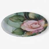 Assiettes En Carton Douche romantique dorée rose rose rose florale (Angle)