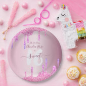 Assiettes En Carton Doux 16 Parties scintillant gouttes rose métal Ann (Fête)