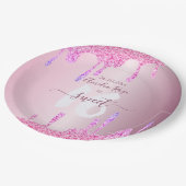 Assiettes En Carton Doux 16 Parties scintillant gouttes rose métal Ann (Angle)