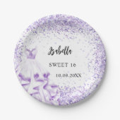 Assiettes En Carton Doux 16 robe violette blanche (Devant)