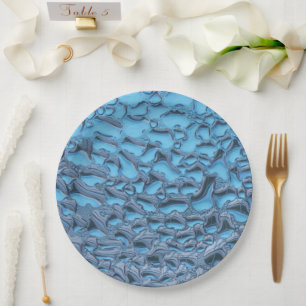 Assiettes En Carton Doux gouttes de pluie sur verre bleu