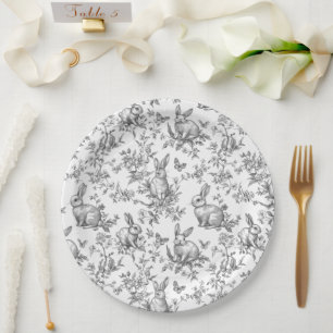 Assiettes En Carton Doux lapins noirs toile française