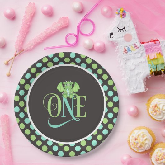 Assiettes En Carton Dragon 1er Plaques d'anniversaire Vert/Bleu/Gris (Fête)