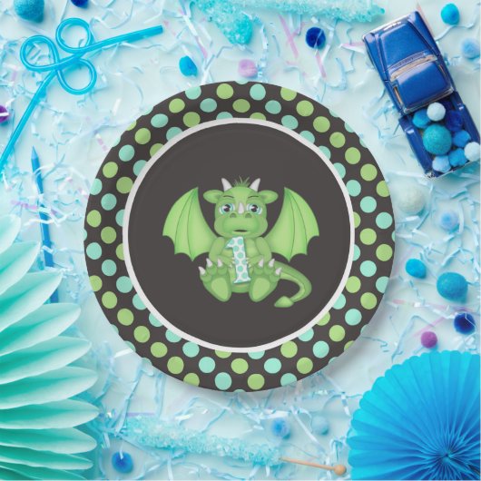 Assiettes En Carton Dragon 1er Plaques d'anniversaire Vert/Bleu/Gris (Fête)