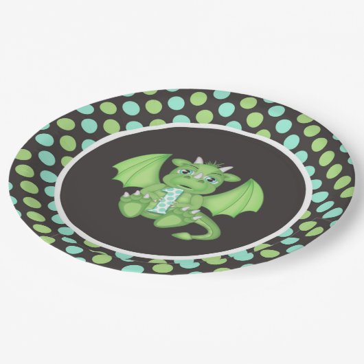 Assiettes En Carton Dragon 1er Plaques d'anniversaire Vert/Bleu/Gris (Angle)