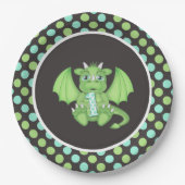 Assiettes En Carton Dragon 1er Plaques d'anniversaire Vert/Bleu/Gris (Devant)