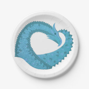 Assiettes En Carton Dragon cardiaque turquoise en blanc