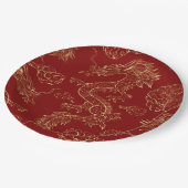 Assiettes En Carton Dragon chinois or et rouge foncé (Angle)