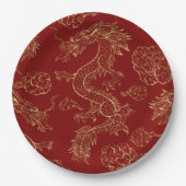 Assiettes En Carton Dragon chinois or et rouge foncé (Devant)