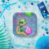 Assiettes En Carton Dragon d'anniversaire mignon avec ballons (Fête)