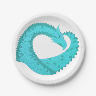 Assiettes En Carton Dragon de coeur du Verdigris en blanc