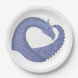 Assiettes En Carton Dragon de coeur gris bleu sur blanc