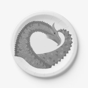 Assiettes En Carton Dragon de coeur gris sur blanc