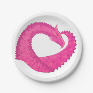 Assiettes En Carton Dragon de coeur rose chaud sur blanc