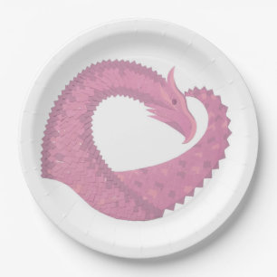 Assiettes En Carton Dragon de coeur rose sur blanc