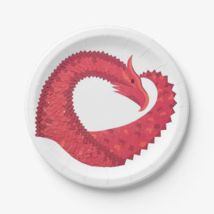 Assiettes En Carton Dragon de coeur rouge en blanc