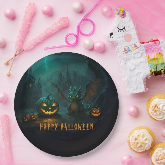 Assiettes En Carton Dragon d'Halloween mignon avec Citrouilles effraya (Fête)