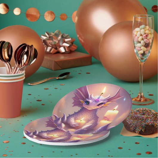 Assiettes En Carton Dragon d'Imaginaire aux bougies d'anniversaire (Multi)
