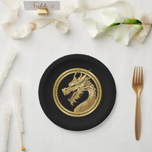 Assiettes En Carton Dragon d'or (Mariage)