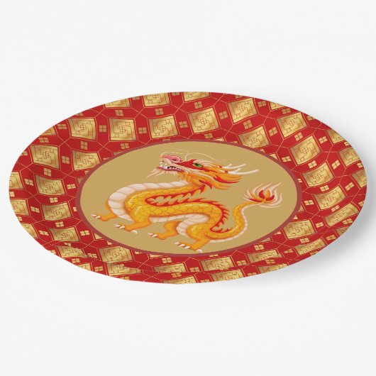 Assiettes En Carton Dragon d'or 2024 (Angle)