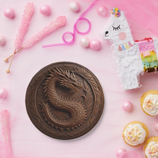 Assiettes En Carton Dragon en bois sculpté simulé (Fête)