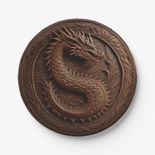 Assiettes En Carton Dragon en bois sculpté simulé