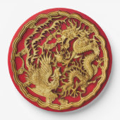 Assiettes En Carton Dragon Phoenix Red Gold Mariage chinois (Devant)