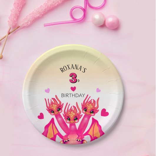 Assiettes En Carton Dragon rose