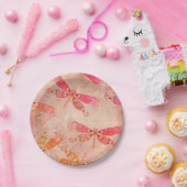 Assiettes En Carton Dragonflies Boho en rose (Fête)