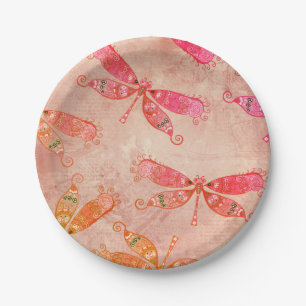Assiettes En Carton Dragonflies Boho en rose