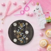 Assiettes En Carton Dragonflies de Steampunk sur arrière - plan rayé b (Fête)