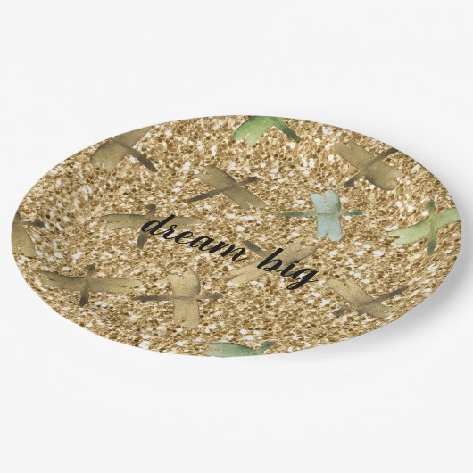 Assiettes En Carton Dragonflies Mint Gold Glam Parties scintillant Dre (Angle)