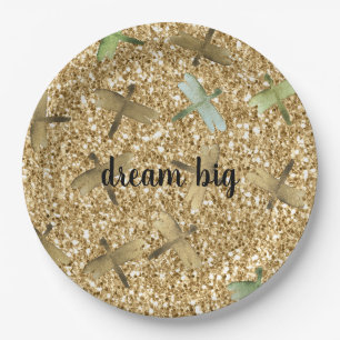 Assiettes En Carton Dragonflies Mint Gold Glam Parties scintillant Dre