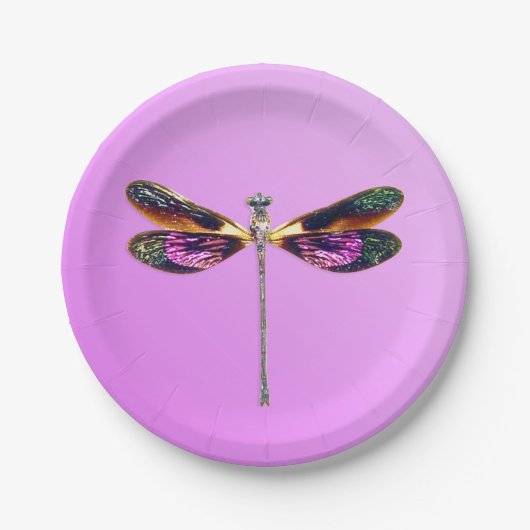 Assiettes En Carton Dragonfly - argent, or, violet sur violet (Devant)