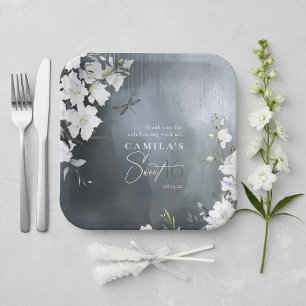 Assiettes En Carton Dragonfly Floral Sweet 16 Remerciement Bleu ID1310
