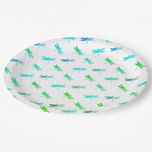 Assiettes En Carton Dragonfly Green et Blue (Angle)