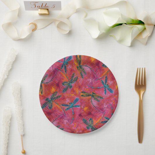 Assiettes En Carton Dragonfly Hot Fuchsia rose (Mariage)