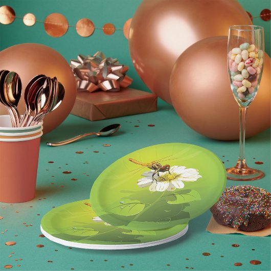 Assiettes En Carton Dragonfly On A Flower Paper Plates