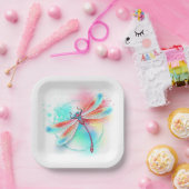 Assiettes En Carton Dragonfly rouge sur l'arrière - plan aquarelle (Fête)