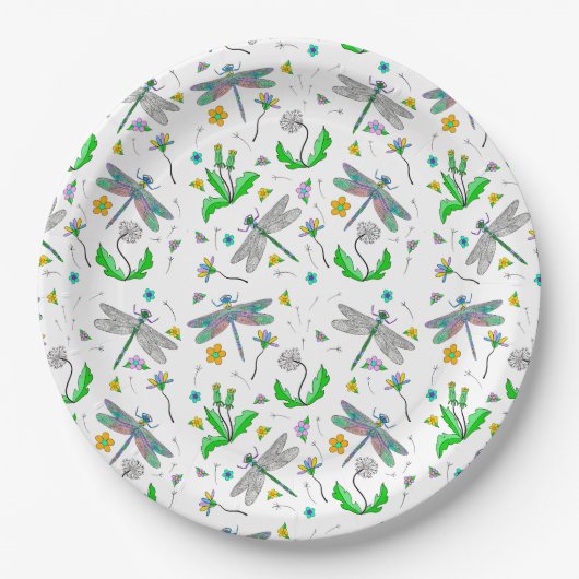 Assiettes En Carton Dragonlies et Dandelions (Devant)