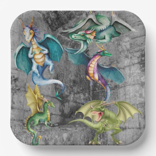 Assiettes En Carton Dragons dans un coin (Recto)