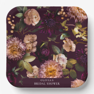 Assiettes En Carton Dramatique Fleurs Sombre et Sombre Luxe pour Maria