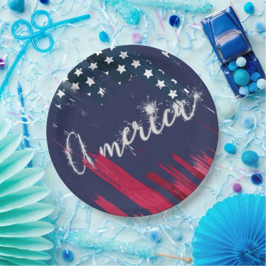 Assiettes En Carton Drapeau 4 juillet Parti Sparkler (Fête)