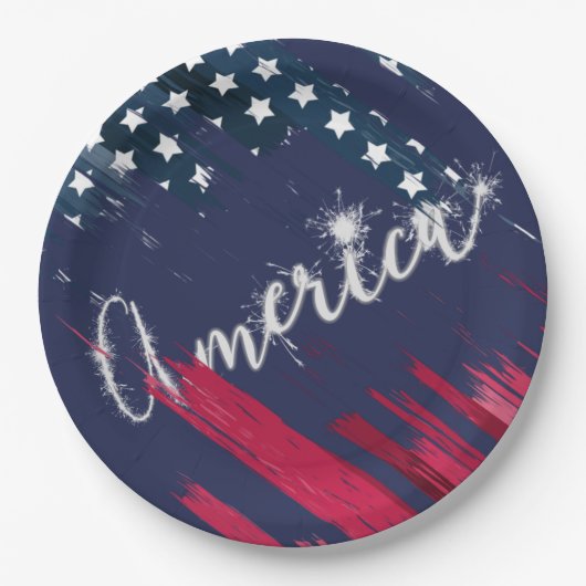 Assiettes En Carton Drapeau 4 juillet Parti Sparkler (Devant)