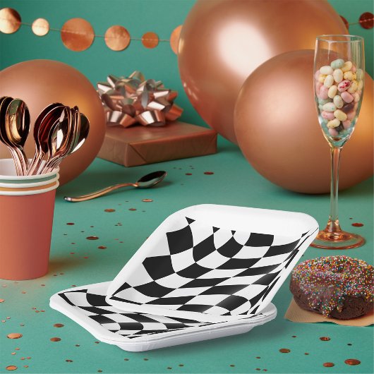 Assiettes En Carton Drapeau À damiers noir et blanc