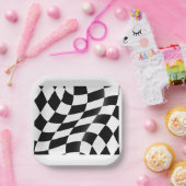 Assiettes En Carton Drapeau À damiers noir et blanc (Fête)