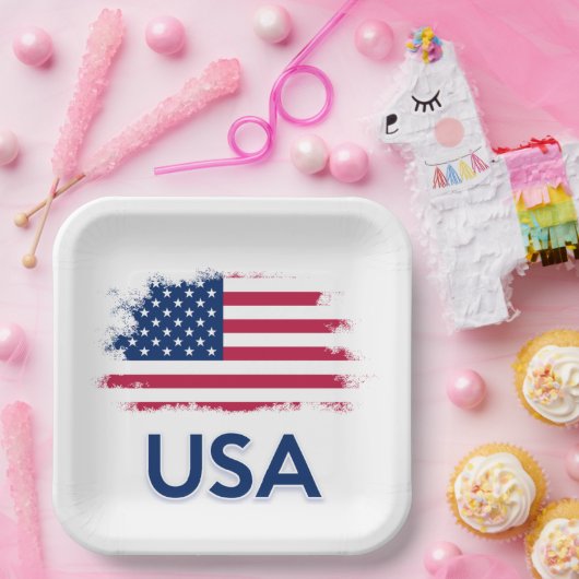 Assiettes En Carton Drapeau américain (Fête)